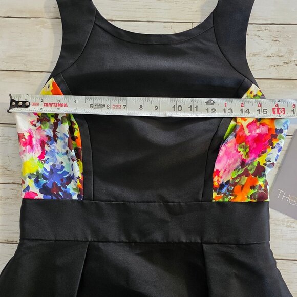 Theia Couture Black Taffeta Dress Fit Flare Floral Elegant Party LBD 6 NEW $450 - Picture 5 of 10